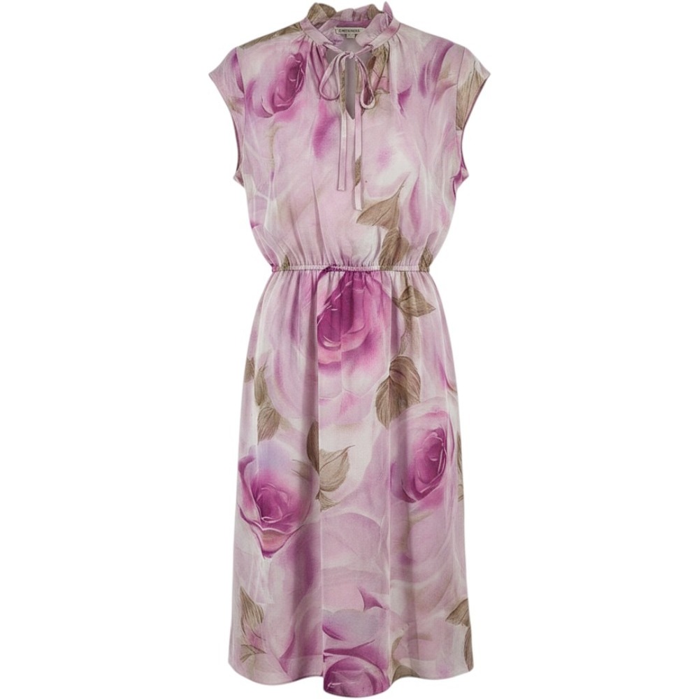 Vintage Pink Floral Sheer Midi Dress Roses Sleeveless Small Fairy Etheral